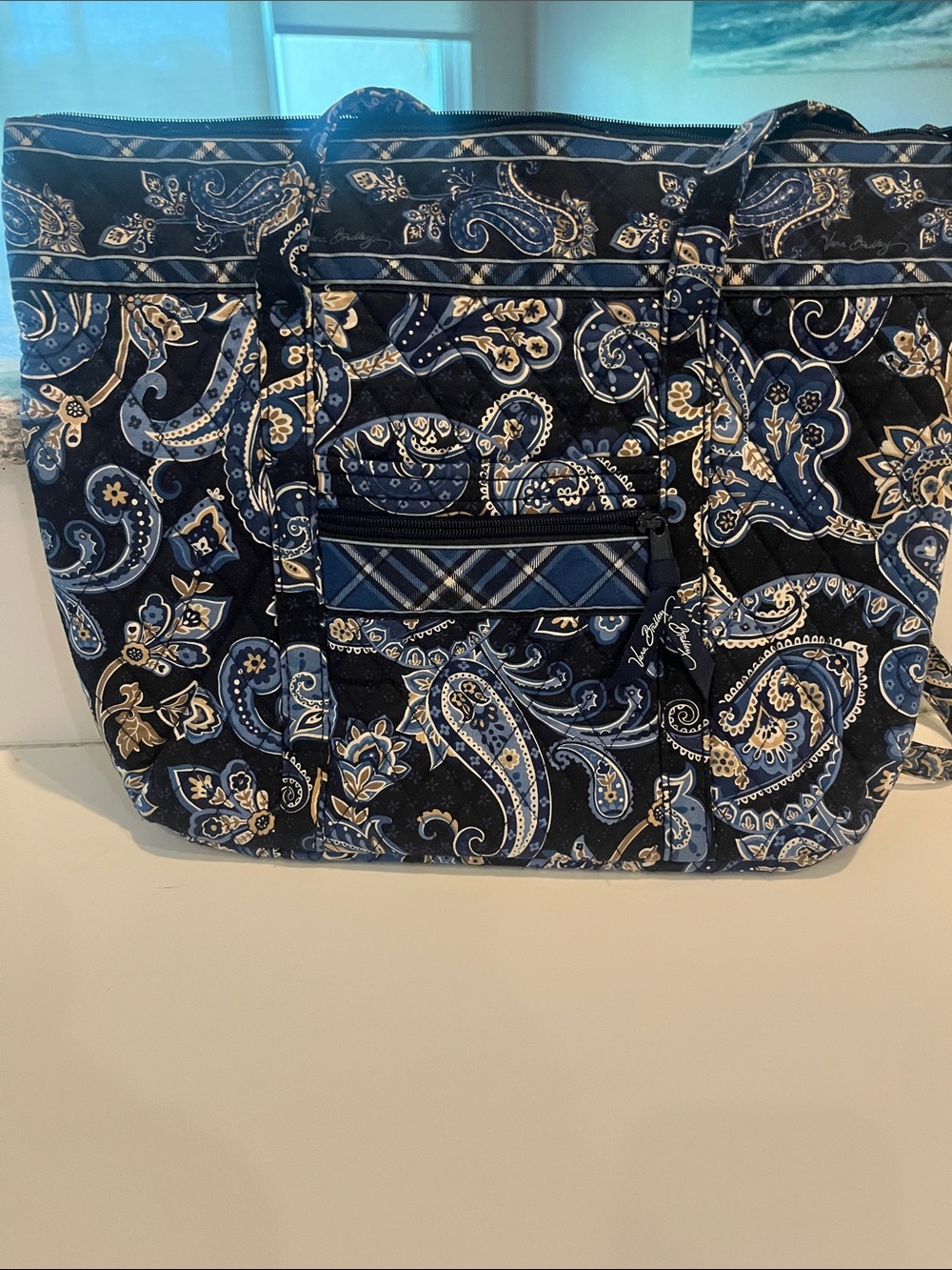 Vera Bradley Navy and Cream Paisley Quilted Tote